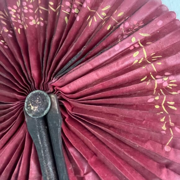 Victorian Mourning Fan Fans Lot of 3 colorful Black Red Gothic handheld - Picture 6 of 16